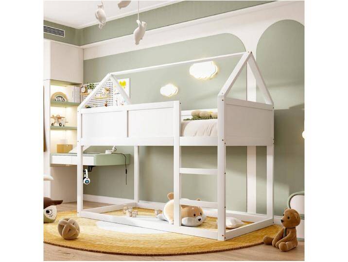 Kinder-Etagenbett 2 x 90 x 200 cm, Hochbett mit Treppe, Massivholzrahmen, weiß Kinder-Etagenbett 2 x 90 x 200 cm, Hochbett mit Treppe, Massivholzrahmen, weiß von Kauf-Unique Marketplace