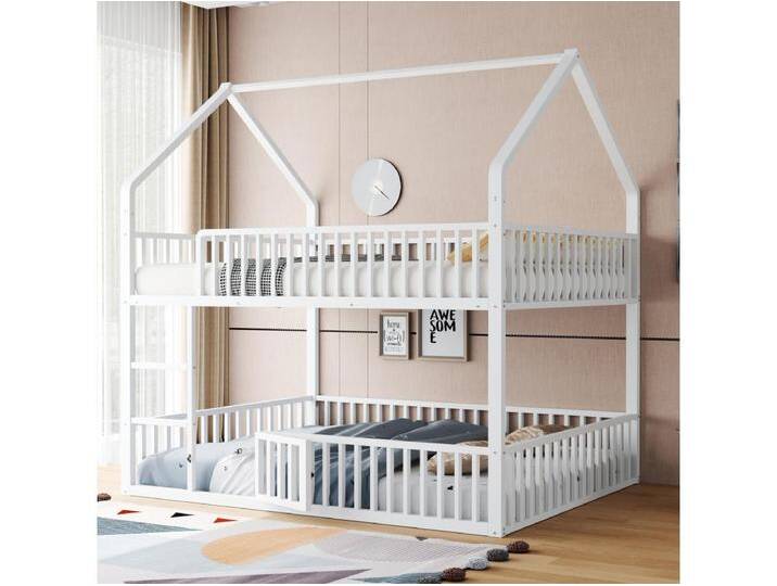 Kinder-Etagenbett aus Metall - 2 x 140 x 200 cm - mit Treppe + Tür - weiß Kinder-Etagenbett aus Metall - 2 x 140 x 200 cm - mit Treppe + Tür - weiß von Kauf-Unique Marketplace