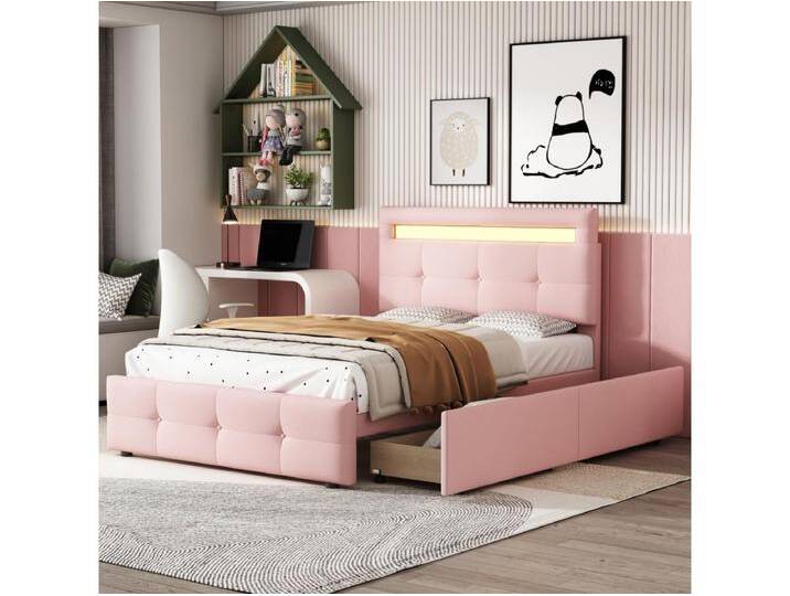 Kinderbett 90 x 200 cm – LED-Beleuchtung und Schubladen – Rosafarbenes Leinen – Ohne Matratze Kinderbett 90 x 200 cm – LED-Beleuchtung und Schubladen – Rosafarbenes Leinen – Ohne Matratze von Kauf-Unique Marketplace