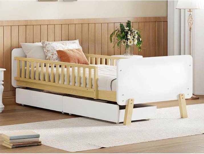 Kinderbett 90x190cm mit 2 Schubladen – Einzelbett aus Massivholz mit Lattenrost – Weiß Kinderbett 90x190cm mit 2 Schubladen – Einzelbett aus Massivholz mit Lattenrost – Weiß von Kauf-Unique Marketplace