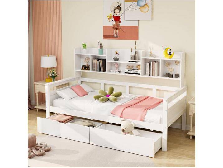 Kinderbett 90x200 cm - Bettgestell mit Schubladen und Regalen - holz weiß - ohne matratze Kinderbett 90x200 cm - Bettgestell mit Schubladen und Regalen - holz weiß - ohne matratze von Kauf-Unique Marketplace