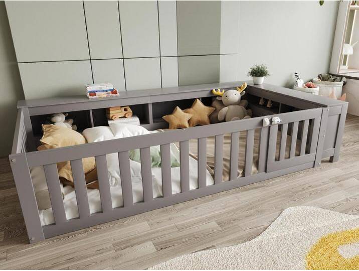 Kinderbett 90x200 cm - mit Stauraum - mit Tür - mit Lattenrost - grau (ohne Matratze) von Kauf-Unique Marketplace