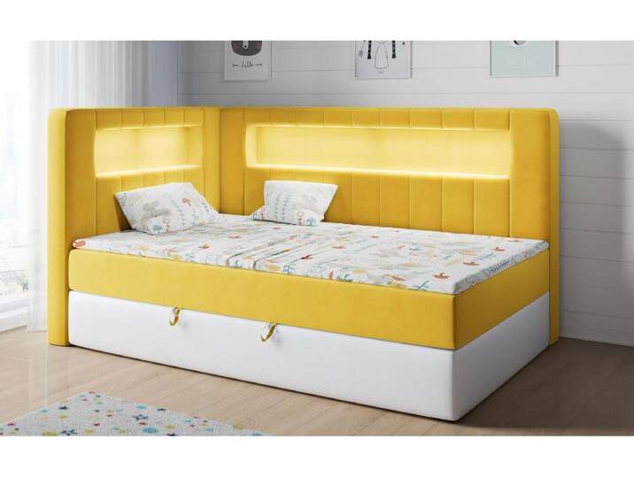 Kinderbett JUNIOR GOLD 3 - Einzelbett mit Matratze, LED-Beleuchtung, Bettkasten - 90x200 cm - Links Seite von Kauf-Unique Marketplace