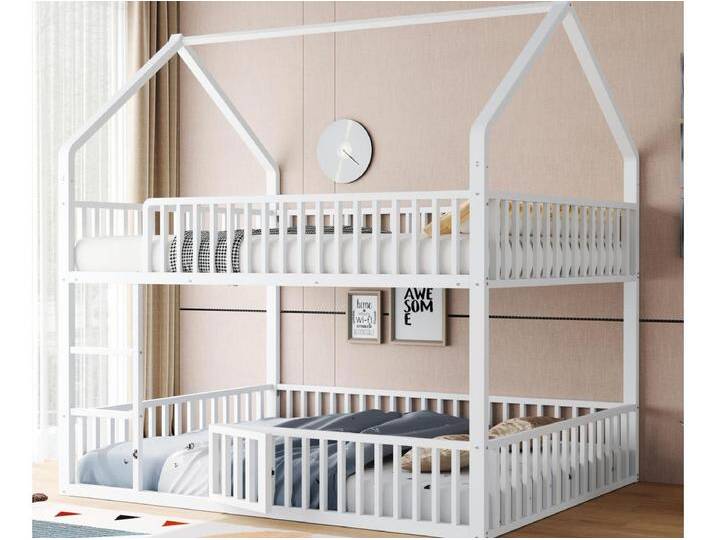 Kinderetagenbett 140x200 cm - mit Treppe - mit Türchen - Metall - weiß (Matratze nicht im Lieferumfang enthalten) von Kauf-Unique Marketplace