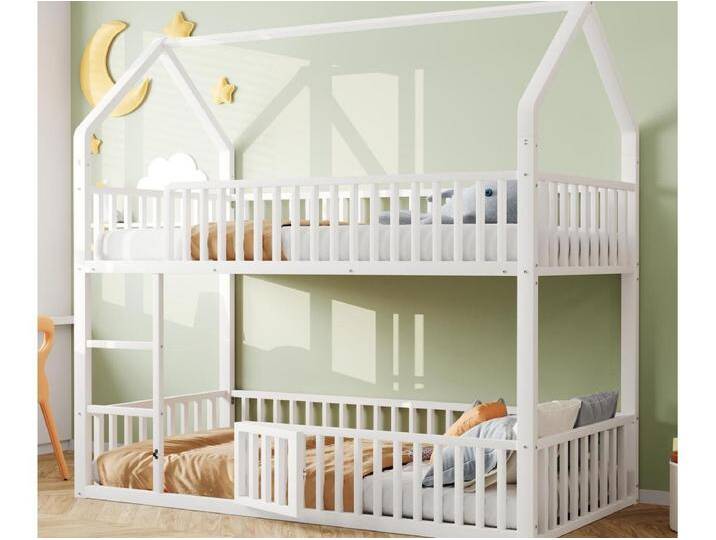 Kinderetagenbett 90x200 cm - mit Treppe - mit Türchen - Metall - weiß (Matratze nicht im Lieferumfang enthalten) von Kauf-Unique Marketplace