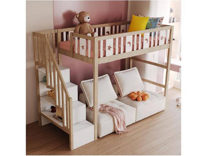Kinderhochbett - 90 x 200 - mit Stauraum in der Treppe + Sicherheitsbarriere - Holz + MDF - natur Kinderhochbett - 90 x 200 - mit Stauraum in der Treppe + Sicherheitsbarriere - Holz + MDF - natur von Kauf-Unique Marketplace