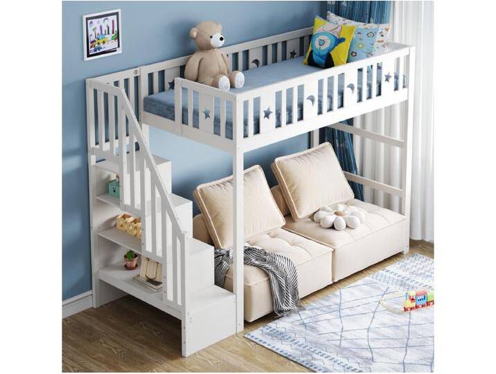 Kinderhochbett - 90 x 200 - mit Stauraum in der Treppe + Sicherheitsbarriere - Holz + MDF - weiß Kinderhochbett - 90 x 200 - mit Stauraum in der Treppe + Sicherheitsbarriere - Holz + MDF - weiß von Kauf-Unique Marketplace