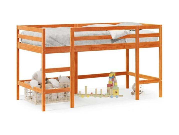 Kinderhochbett mit Leiter Wachsbraun 80x200cm Massivholz Kiefer von Kauf-Unique Marketplace