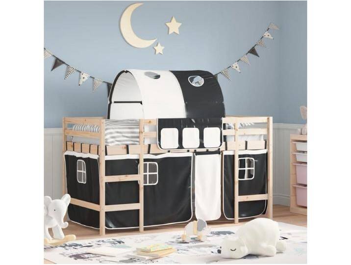 Kinderhochbett mit Tunnel Weiß & Schwarz 90x190 cm Kiefernholz von Kauf-Unique Marketplace