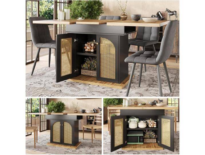 Klappbarer Esstisch 4 – 6 Plätze – 110-140 x 80 x 75 cm – ausziehbar – mit 2 Rattantüren – MDF – schwarz Klappbarer Esstisch 4 – 6 Plätze – 110-140 x 80 x 75 cm – ausziehbar – mit 2 Rattantüren – MDF – schwarz von Kauf-Unique Marketplace