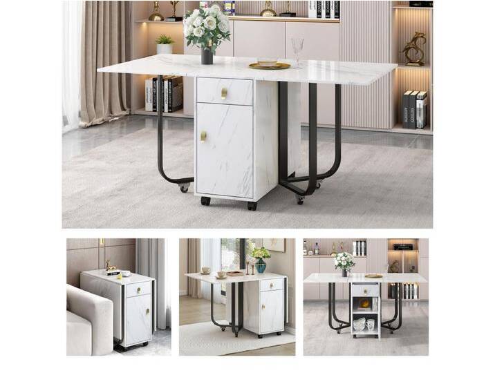 Klappbarer Esstisch für 4 bis 8 Gedecke auf Rollen – 2 Türen + 2 Schubladen – MDF und Metall – Schwarz + Weiß von Kauf-Unique Marketplace