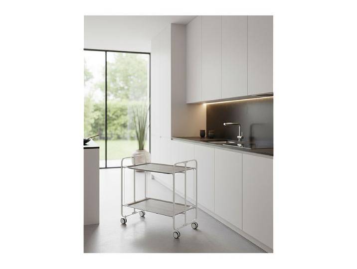 Klappbarer Servierwagen mit Rädern - Weißer Metallrahmen, 2 eschenholzfarbene laminierte Ablagen - 72*66*43 cm - BAUHAUS von Kauf-Unique Marketplace