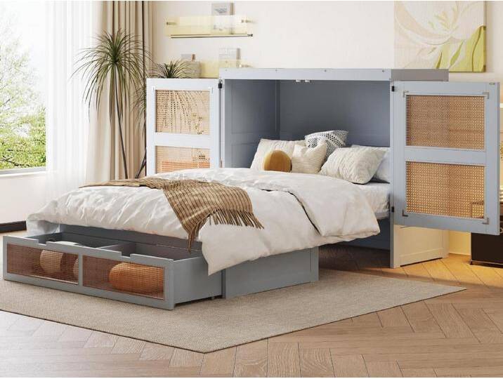 Klappbett 140x200 cm - mit Schubladen - aus Massivholz - mit Lattenrost - grau (Matratze nicht enthalten) von Kauf-Unique Marketplace