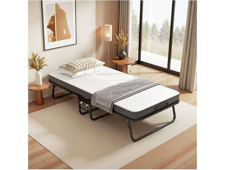 Klappbett 90x190 cm mit 10 cm Memory Foam Matratze - Klappbares Gästebett mit Rollen, Staubschutzhülle, schwarz von Kauf-Unique Marketplace