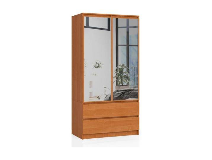 Kleiderschrank AKORD S90 mit Spiegel Erle 90 cm 2 Türen 2 Schubladen 4 Ebenen B90 x H180 x T51 cm von Kauf-Unique Marketplace