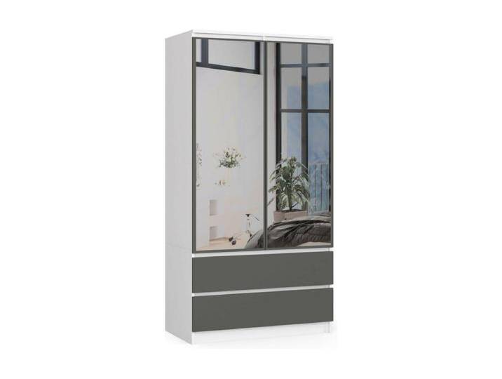 Kleiderschrank AKORD S90 mit Spiegel Weiß 90 cm 2 Türen 2 Schubladen 4 Ebenen Front Graphitgrau B90 x H180 x T51 cm Kleiderschrank AKORD S90 mit Spiegel Weiß 90 cm 2 Türen 2 Schubladen 4 Ebenen Front Graphitgrau B90 x H180 x T51 cm von Kauf-Unique Marketplace