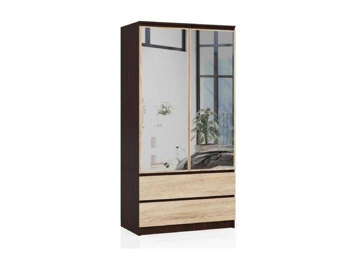 Kleiderschrank AKORD S90 mit Spiegel Wenge 90 cm 2 Türen 2 Schubladen 4 Ebenen Front Sonoma-Eiche B90 x H180 x T51 cm Kleiderschrank AKORD S90 mit Spiegel Wenge 90 cm 2 Türen 2 Schubladen 4 Ebenen Front Sonoma-Eiche B90 x H180 x T51 cm von Kauf-Unique Marketplace