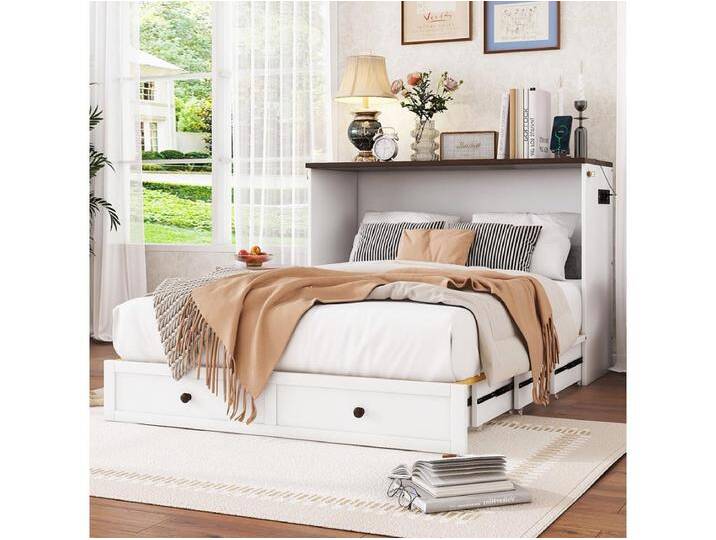 Kleiderschrank Bett 140 x 200, mit Schubladen am Bettende und Regalen am Kopfende, mit USB und Steckdosen, weiß. Kleiderschrank Bett 140 x 200, mit Schubladen am Bettende und Regalen am Kopfende, mit USB und Steckdosen, weiß. von Kauf-Unique Marketplace