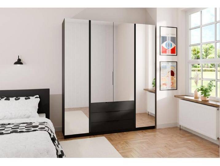 Kleiderschrank mit Spiegel - 3 Schubladen - 200 cm - schwarz - KAJA von Kauf-Unique Marketplace