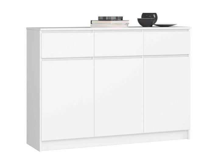 Kommode AKORD K140 Weiß 138 cm 3 Türen 3 Schubladen 6 Ebenen B138 x H99 x T40 cm von Kauf-Unique Marketplace