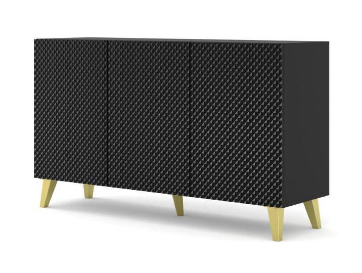Kommode RAVENNA C 150 cm 3D Schwarz Hochglanz + Goldene Beine von Kauf-Unique Marketplace