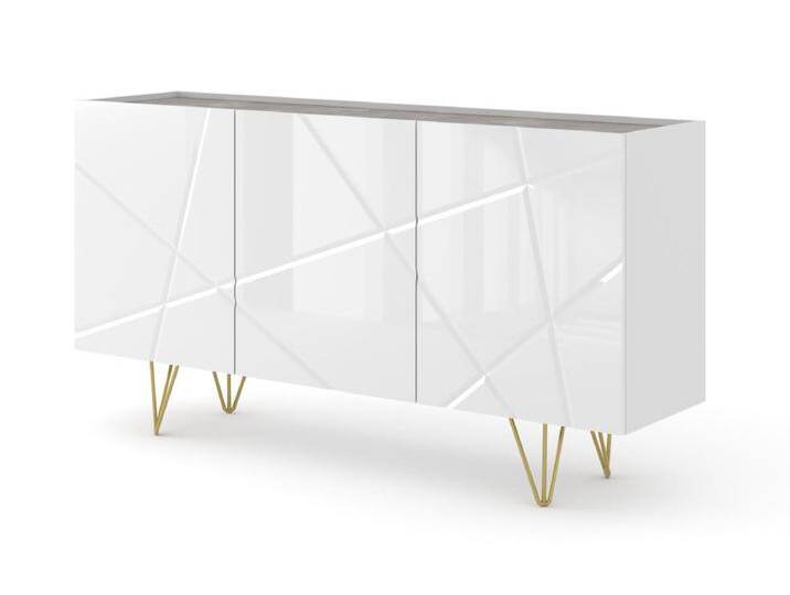 Kommode SPACE 160 cm 3D gefräst Weiß Hochglanz / Beton von Kauf-Unique Marketplace