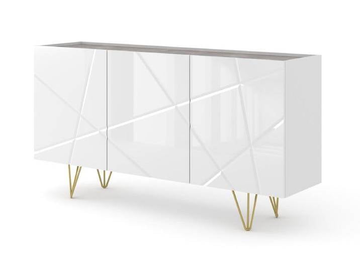Kommode SPACE 160 cm 3D gefräst Weiß Hochglanz / Beton von Kauf-Unique Marketplace