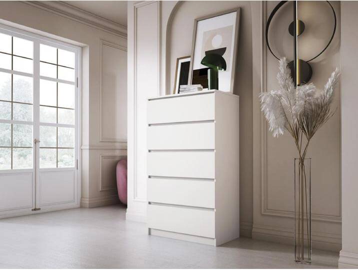 Kommode mit 5 Schubladen: Mattweiß, 70 x 39 x 125 cm Kommode mit 5 Schubladen: Mattweiß, 70 x 39 x 125 cm von Kauf-Unique Marketplace