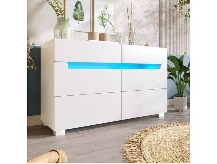 Kommode mit 6 Schubladen – 120 x 40 x 71 cm – LEDs – Spanplatte – für Wohnzimmer, Schlafzimmer – Weiß Kommode mit 6 Schubladen – 120 x 40 x 71 cm – LEDs – Spanplatte – für Wohnzimmer, Schlafzimmer – Weiß von Kauf-Unique Marketplace