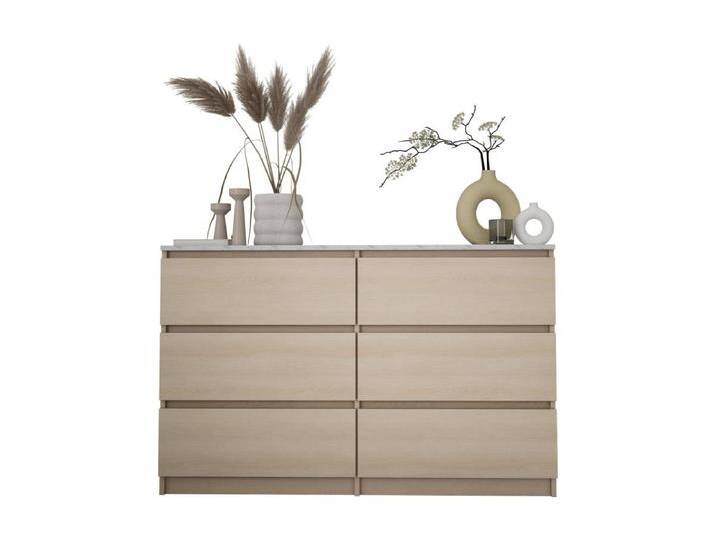 Kommode mit 6 Schubladen: Linberg-Eiche/weißer Marmor, 120 x 79 x 39 cm Kommode mit 6 Schubladen: Linberg-Eiche/weißer Marmor, 120 x 79 x 39 cm von Kauf-Unique Marketplace