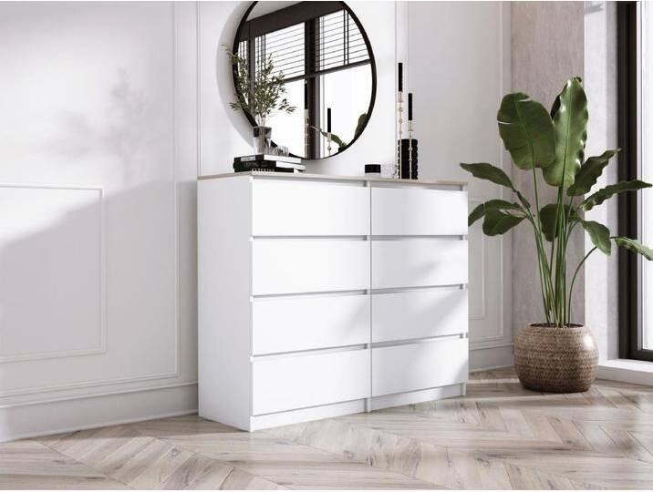 Kommode mit 8 Schubladen: Mattweiß/Oberseite Sonoma-Eiche, 120 x 101 x 39 cm von Kauf-Unique Marketplace