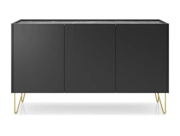 Kommode: 3 Türen, 6 Einlegeböden, Graphitschwarz / schwarzer Marmor, 144 cm x 83 cm x 37 cm von Kauf-Unique Marketplace