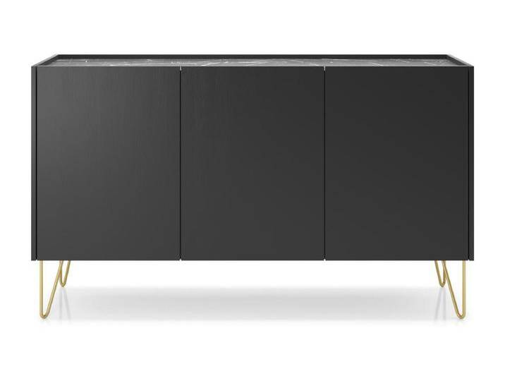 Kommode: 3 Türen, 6 Einlegeböden, Graphitschwarz / schwarzer Marmor, 144 cm x 83 cm x 37 cm von Kauf-Unique Marketplace