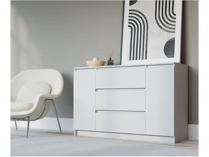 Kommode: Mattweiß, 120 x 39 x 78 cm, 2 Türen, 3 Schubladen von Kauf-Unique Marketplace