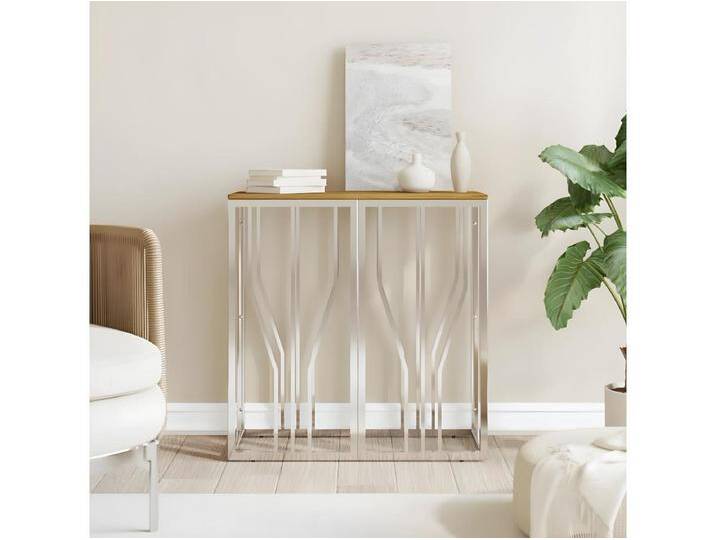 Konsolentisch,Flurtisch Silbern Edelstahl und Massivholz Akazie -gkd224636 von Kauf-Unique Marketplace