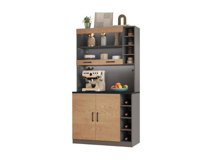 Küchen-Sideboard mit 4 Türen und Fächern – 100 x 47 x 187 cm – MDF-Holz – LEDs und Kabelkanäle – Natur + Grau Küchen-Sideboard mit 4 Türen und Fächern – 100 x 47 x 187 cm – MDF-Holz – LEDs und Kabelkanäle – Natur + Grau von Kauf-Unique Marketplace