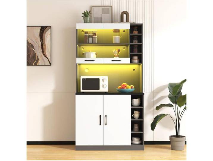Küchen-Sideboard mit 4 Türen und Fächern – 100 x 47 x 187 cm – MDF-Holz – LEDs und Kabelkanäle – Weiß Küchen-Sideboard mit 4 Türen und Fächern – 100 x 47 x 187 cm – MDF-Holz – LEDs und Kabelkanäle – Weiß von Kauf-Unique Marketplace
