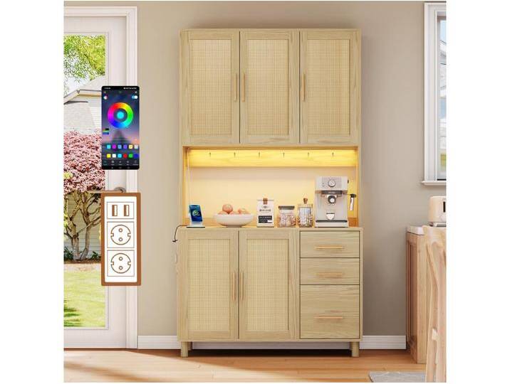 Küchen-Sideboard mit LEDs - 100 x 40 x 183 cm - mit USB + Steckdosen + verstellbaren Böden + 3 Schubladen - MDF - natur Küchen-Sideboard mit LEDs - 100 x 40 x 183 cm - mit USB + Steckdosen + verstellbaren Böden + 3 Schubladen - MDF - natur von Kauf-Unique Marketplace