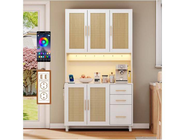 Küchen-Sideboard mit LEDs - 100 x 40 x 183 cm - mit USB + Steckdosen + verstellbaren Böden + 3 Schubladen - MDF - weiß Küchen-Sideboard mit LEDs - 100 x 40 x 183 cm - mit USB + Steckdosen + verstellbaren Böden + 3 Schubladen - MDF - weiß von Kauf-Unique Marketplace