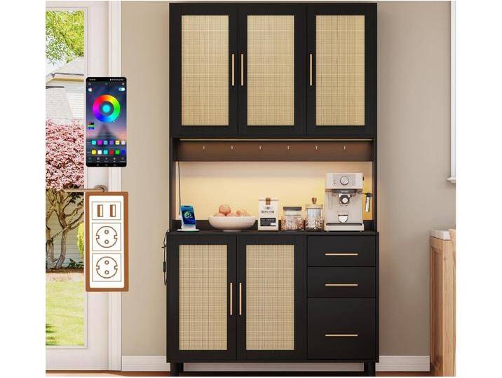 Küchenbuffet 100×40×183 cm - mit USB und Steckdose - mit LED-Beleuchtung - 5 Türen und 3 Schubladen - schwarz+natur Küchenbuffet 100×40×183 cm - mit USB und Steckdose - mit LED-Beleuchtung - 5 Türen und 3 Schubladen - schwarz+natur von Kauf-Unique Marketplace