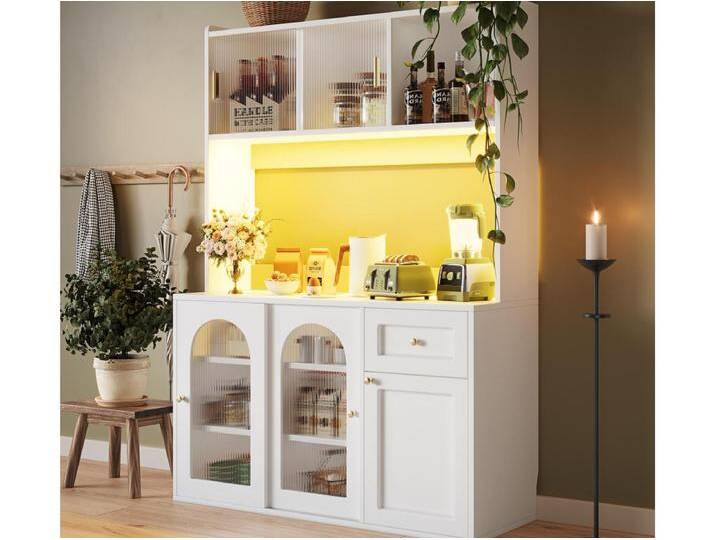 Küchenbuffet 120×35×167 cm - mit LED-Beleuchtung - 1 Schublade und 5 Türen - höhenverstellbare Fächer - weiß Küchenbuffet 120×35×167 cm - mit LED-Beleuchtung - 1 Schublade und 5 Türen - höhenverstellbare Fächer - weiß von Kauf-Unique Marketplace
