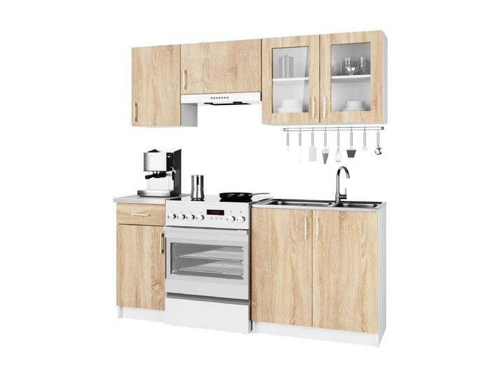 Küchenmöbel-Set LIMA 1.8m Modulares Weiß 180 cm 7 Türen 1 Schublade Front Sonoma Eiche 8 Regalböden B180xH203xT44,5 cm Küchenmöbel-Set LIMA 1.8m Modulares Weiß 180 cm 7 Türen 1 Schublade Front Sonoma Eiche 8 Regalböden B180xH203xT44,5 cm von Kauf-Unique Marketplace