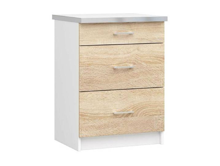Küchenschrank AKORD LIMA modular S60 Schubladenunterschrank Weiß 60 cm 3 Schubladen Front Sonoma-Eiche B60 x H82 x T44,5 cm von Kauf-Unique Marketplace