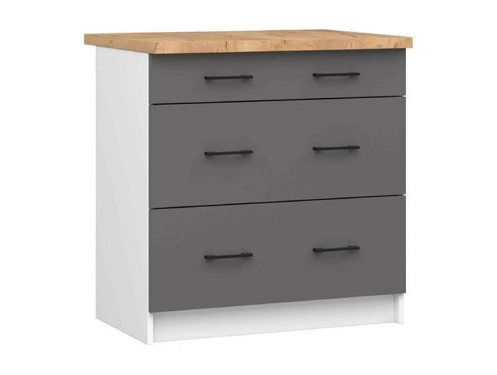 Küchenschrank AKORD OLIWIA modular S80 Unterschrank mit Arbeitsplatte Weiß 80 cm 3 Schubladen Front Graphitgrau B80 x H85 x T46 cm von Kauf-Unique Marketplace