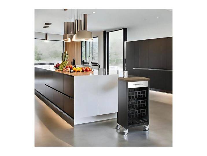 Küchenwagen, Küchentrolley - Farbe Schwarz, Edelstahl, Kirschholz - 93*48*34 cm - KARA Küchenwagen, Küchentrolley - Farbe Schwarz, Edelstahl, Kirschholz - 93*48*34 cm - KARA von Kauf-Unique Marketplace