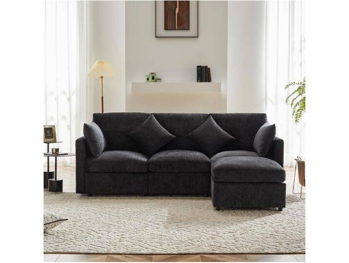 L-förmiges Ecksofa - 216 x 161 x 81 cm - 4-Sitzer-Sofa - mit Fußhocker - Chenille - Grau von Kauf-Unique Marketplace