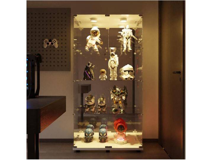 LED-Glasvitrine 4 Böden, 80,49x36,49x163,9cm, Glasregal mit 2 Türen, freistehende Vitrine, weiß von Kauf-Unique Marketplace