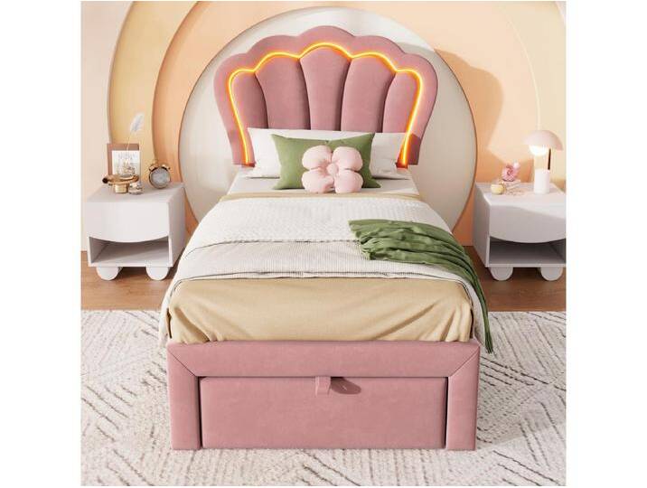 LED-Kinderbett Single 90 x 200 cm, Polsterbett mit Schubladen APP-Control LED , Velvet pink. LED-Kinderbett Single 90 x 200 cm, Polsterbett mit Schubladen APP-Control LED , Velvet pink. von Kauf-Unique Marketplace