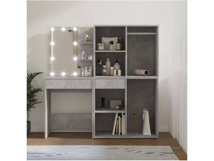 LED-Schminktisch mit 2 Schränken Betongrau Holzwerkstoff von Kauf-Unique Marketplace