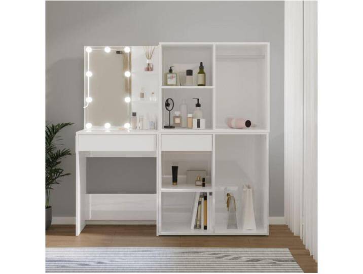 LED-Schminktisch mit 2 Schränken Hochglanz-Weiß Holzwerkstoff von Kauf-Unique Marketplace